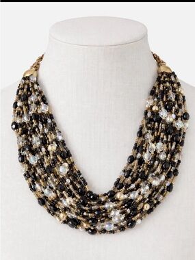 Joan Rivers Multi Strand Necklace Black Gold Crystal Faux Pearl Statement 5